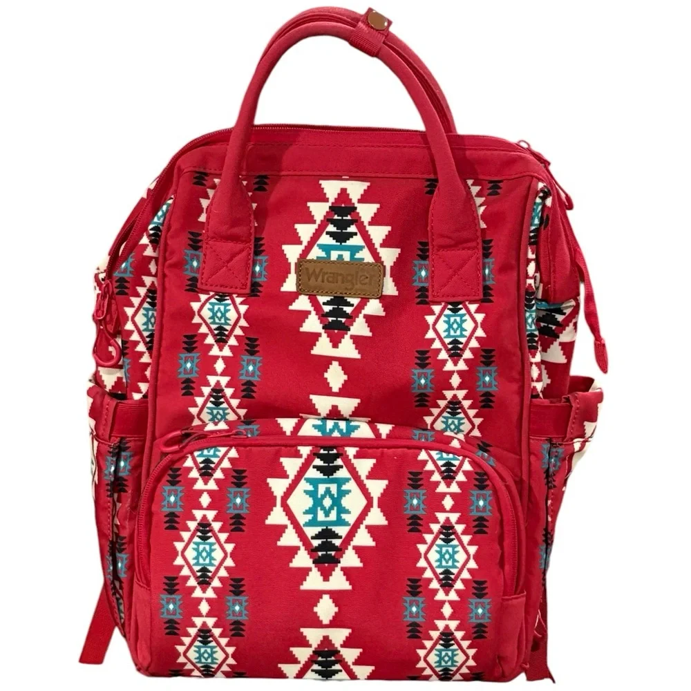 Wrangler Aztec Southwestern Print Zip Up Diaper Bag Backpack Travel Bag